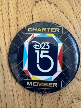 DISNEY D23 CHARTER MEMBER 15 YEAR ANNIVERSARY BUTTON PIN
